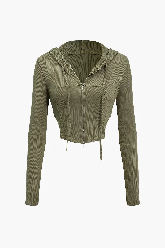 Hooded Zipper Long Sleeve Top Refined Women's Hand - crafted