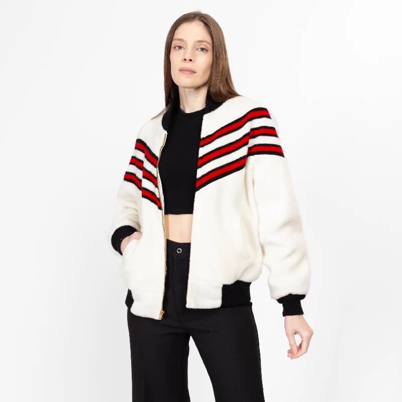 Med-Lrg 1950s Chevron Striped Reversible Fleece Jacket Cool Women's Skate
