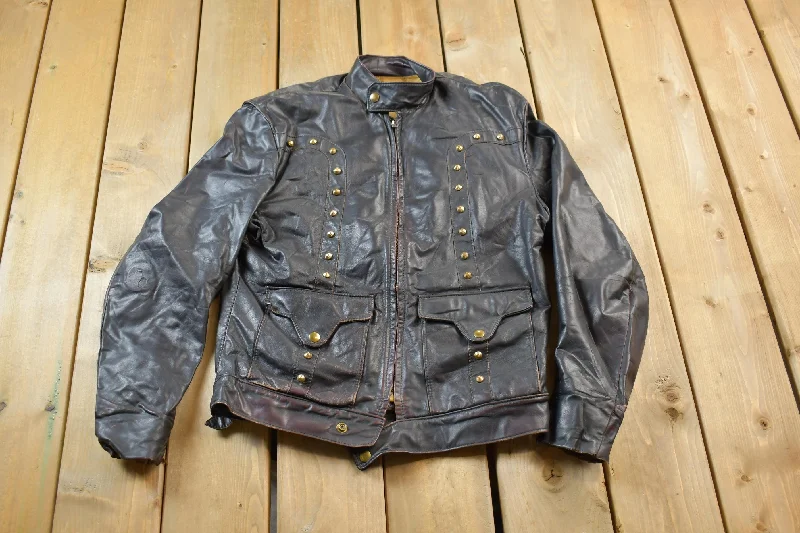 Vintage 1960s Leather Motorcycle Studded Leather Jacket Dapper Women's Bow - adorned