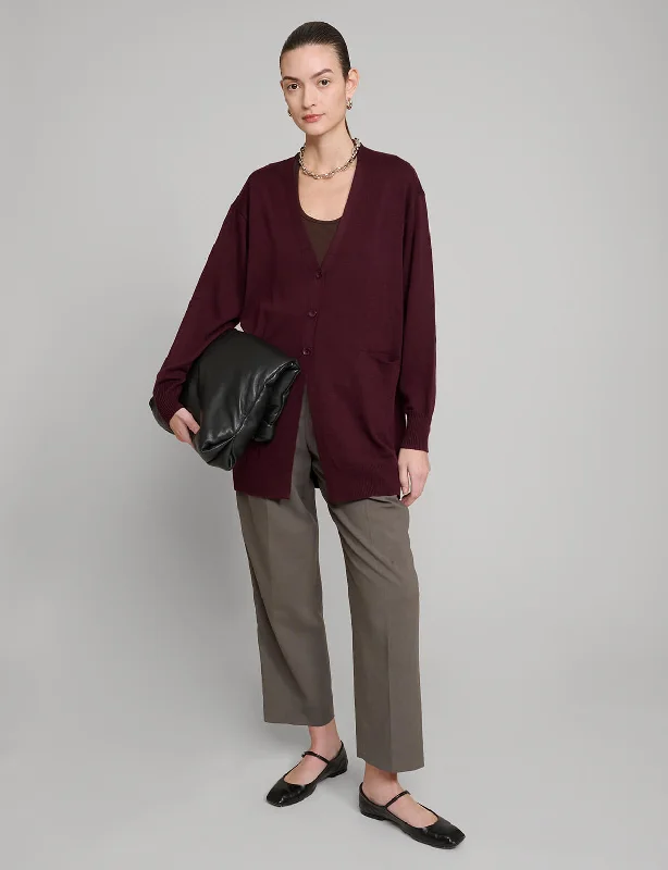 Burgundy Long Cardigan Stylish Women's Tropical 