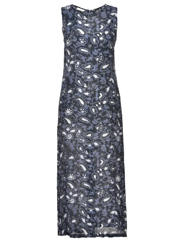 Paisley Print Navy & Black Round Neck Dress - L Edgy Women's Punk