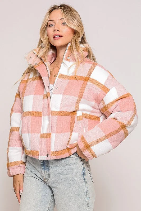 Fever Dream Plaid Puffer Jacket Relaxed Women's 