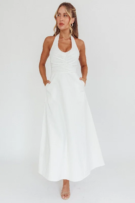 Can't Compete A-Line Halter Maxi Dress White Relaxed Women's Beachy