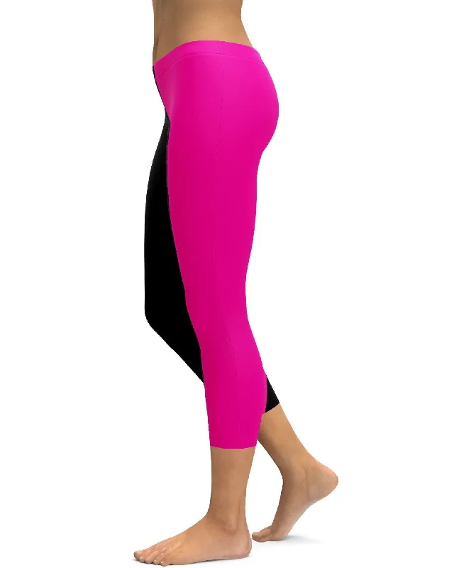 Two Tone Pink & Black Capris Confident Women's High - fashion