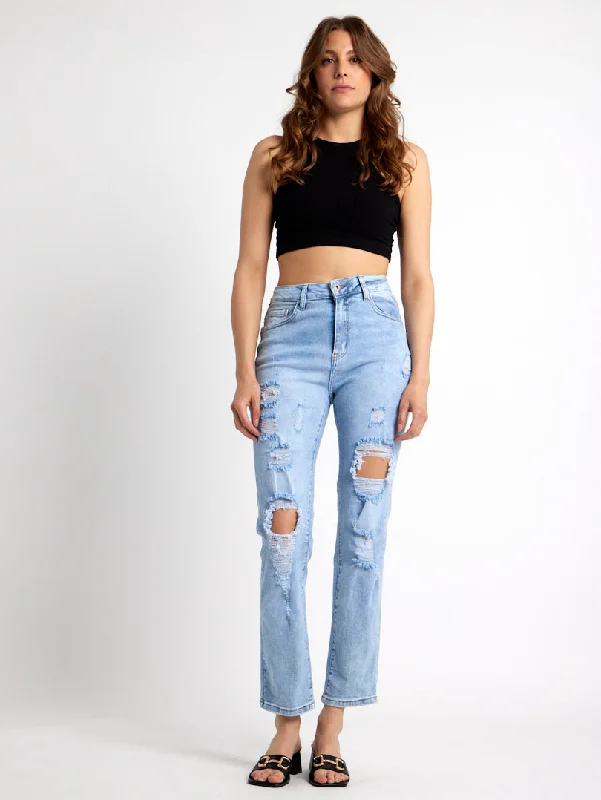 Jean wide troué bleu Laid - back Women's Style