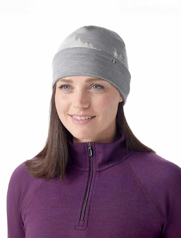 Thermal Reverse Cuffed Beanie, Light Gray Foggy Pines Cozy Women's Winter