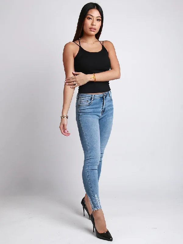 Jean slim bleu ciel bas déchiré Earthy Women's 
