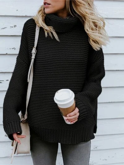 Turtleneck Dropped Shoulder Sweater Luxurious Women's High -  end