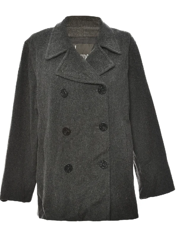 Double Breasted Dark Grey Peacoat - M Bohemian Women's Free