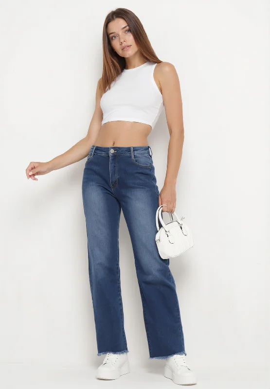 Jean large bleu à bord effiloché Stylish Women's Tropical 
