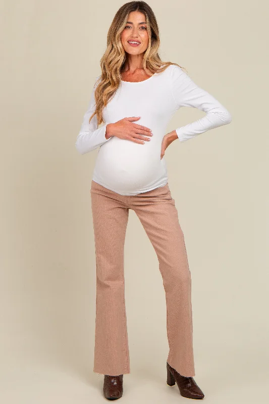 Beige Flare Leg Raw Hem Maternity Jeans Athletic Women's High - 
