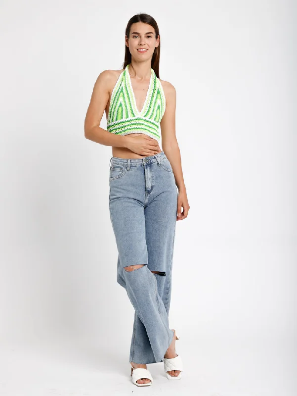Jean droit large avec ourlet brut et genoux déchirés Confident Women's High - fashion