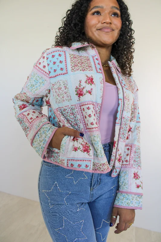 Lost In Love Patchwork Print Lightweight Quilted Jacket Tough Women's Military - inspired