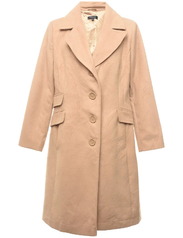 Beige Classic Single-Breasted Wool Coat - L Laid - back Women's Style
