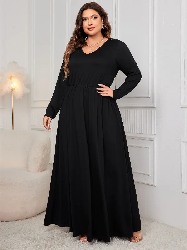 Plus Size Cutout V-Neck Long Sleeve Maxi Dress Athletic Women's 