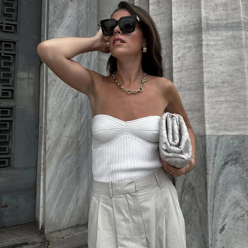 Iconic Sweetheart Neck Bustier Solid Color Ribbed Knit Pullover Tube Top Sophisticated Women's Tailored Iconic Sweetheart Neck Bustier Solid Color Ribbed Knit Pullover Tube Top Sophisticated Women's Tailored
