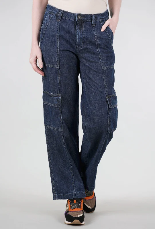 Lightweight Cargo Denim, Elysian Blue Edgy Women's Punk
