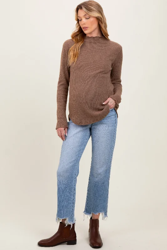 Light Blue Distressed Hem Cropped Straight Leg Jeans Cashmere