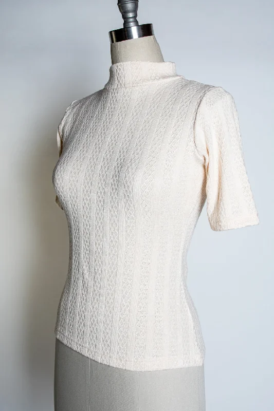 Denise Top - Pointelle Sweater, Ivory Hip Women's Retro