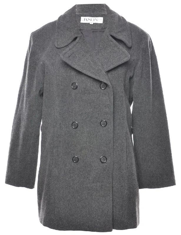 Dark Grey Double Breasted Wool Coat - M Compression