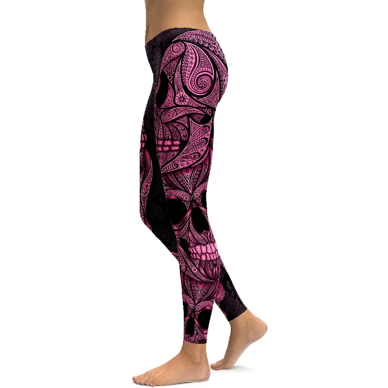 Pink Ornamental Skull Leggings performance