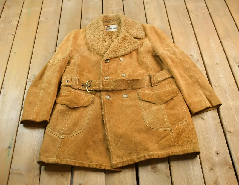 Vintage 1980s Lakeland Leather Sherpa Lined Jacket Geometric