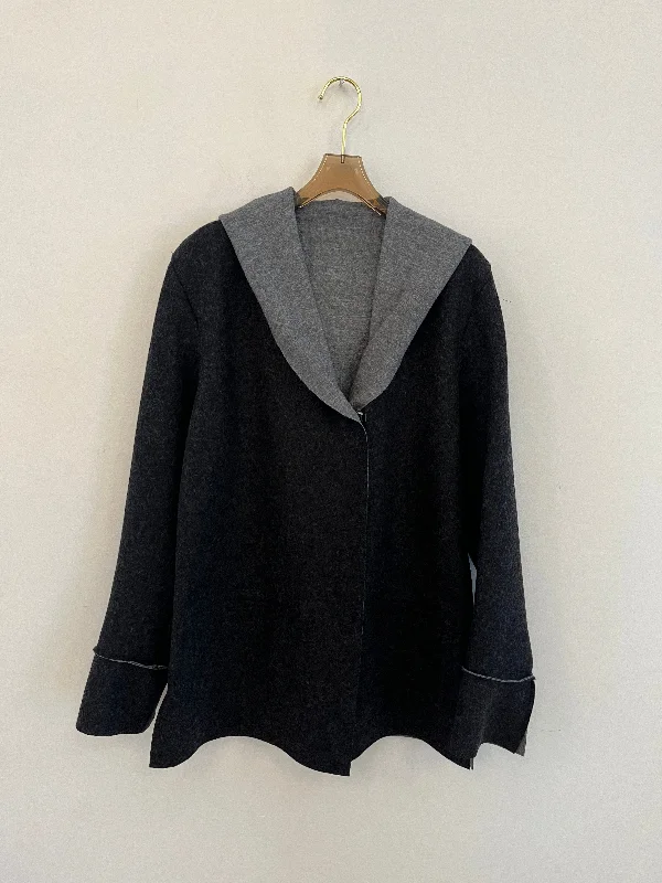 Black and Gray Reversible Wool Jacket British Gentlewoman Style