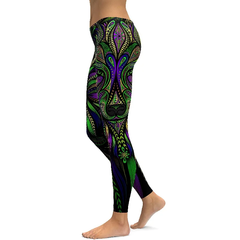 Green Colorful Wolf Leggings garde