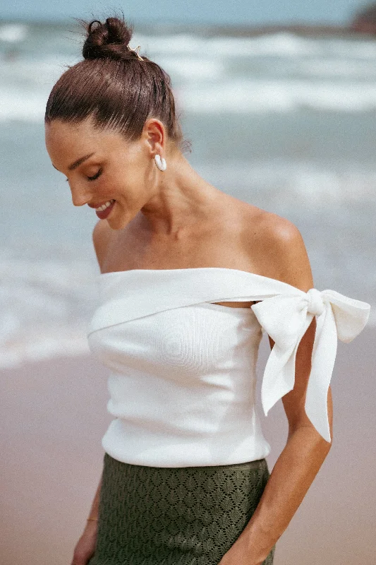 Charama Off Shoulder Knit Top - White French