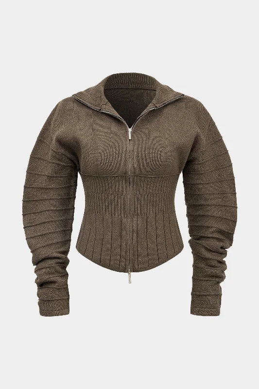Zippered Sweater Long-Sleeve Top Sleek Women's 