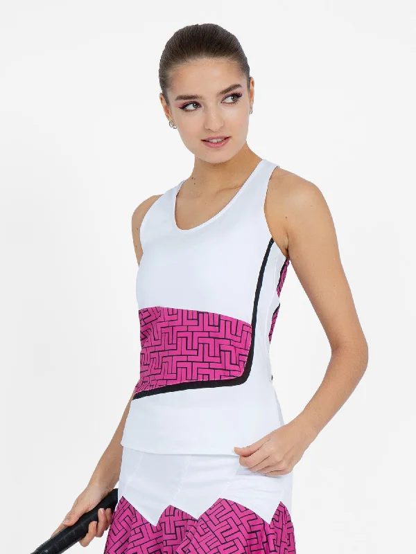 Baseline Tank - White/Pink Tessel Youthful Women's Anime - inspired