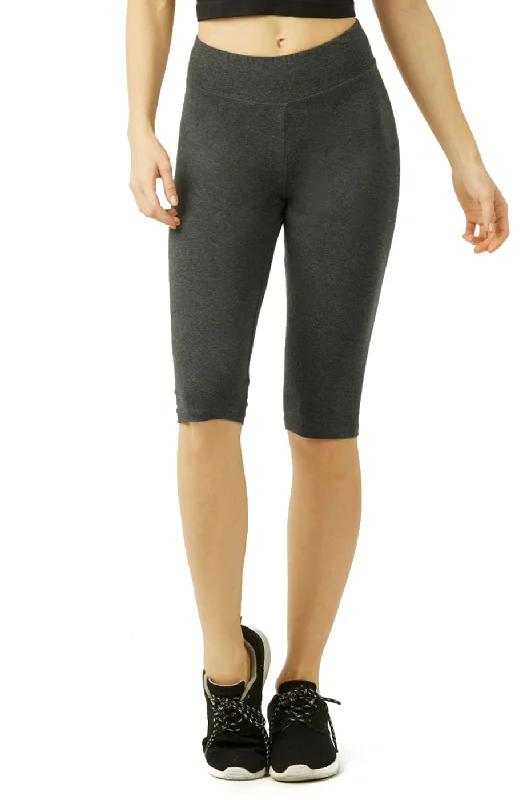 SOFRA LADIES COTTON 21 INCH OUTSEAM SHORTS W/ HIGH WAISTBAND (WP4021_CHC/GR) Practical Women's Quick - dry