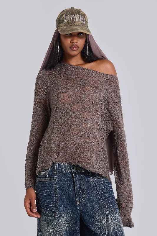 Taupe Stray Knit Youthful Women's Anime - inspired