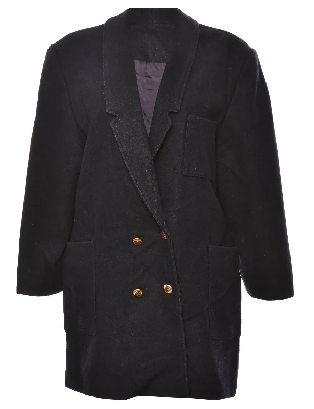Double-Breasted Navy Wool Coat - L Confident Women's Power