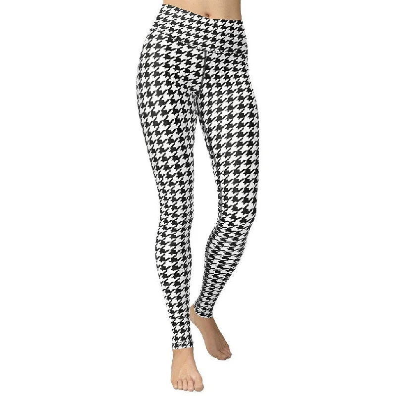 Black & White Houndstooth Print Yoga Leggings Feminine Women's Style 