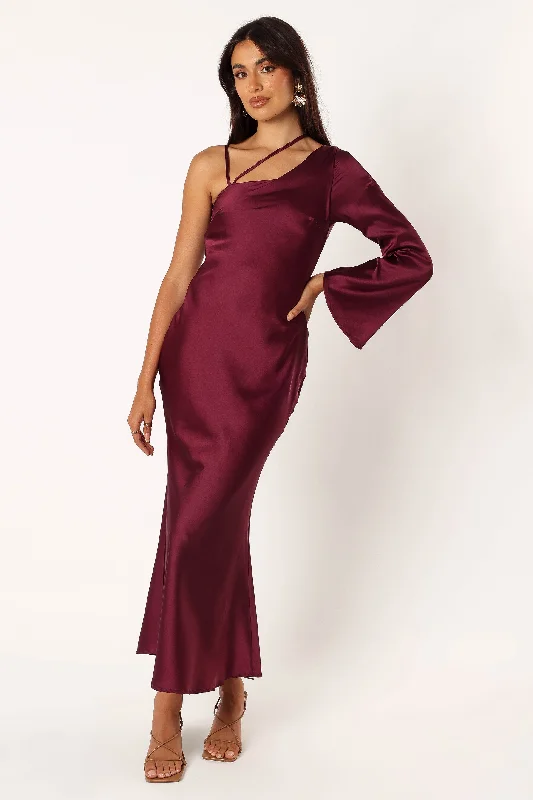 Moly One Shoulder Midi Dress - Wine Athletic Women's High - 