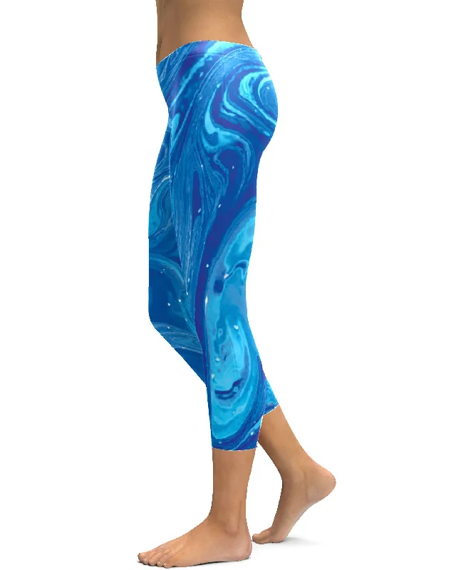 Blue Swirl Capris Luxurious Women's High -  end