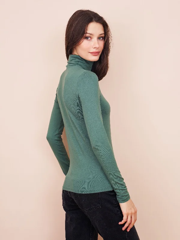 Majestic Soft Touch Long Sleeve Turtleneck in Malachite Cool Women's Distressed