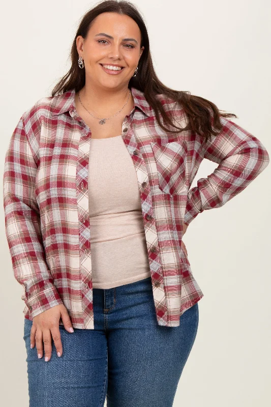 Burgundy Flannel Plaid Button Up Top Sustainable Organic