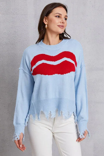 Lip Fringe Round Neck Sweater Adventure
