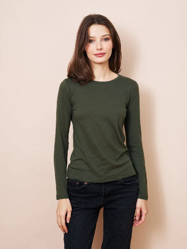 Majestic Long Sleeve Cotton/Cashmere Crewneck Tee in Forest Vacation