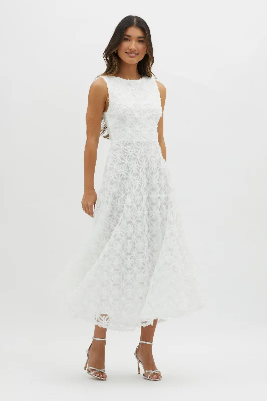 Dianne Sleeveless Embellished Midi Dress White Refined Women's Velvet