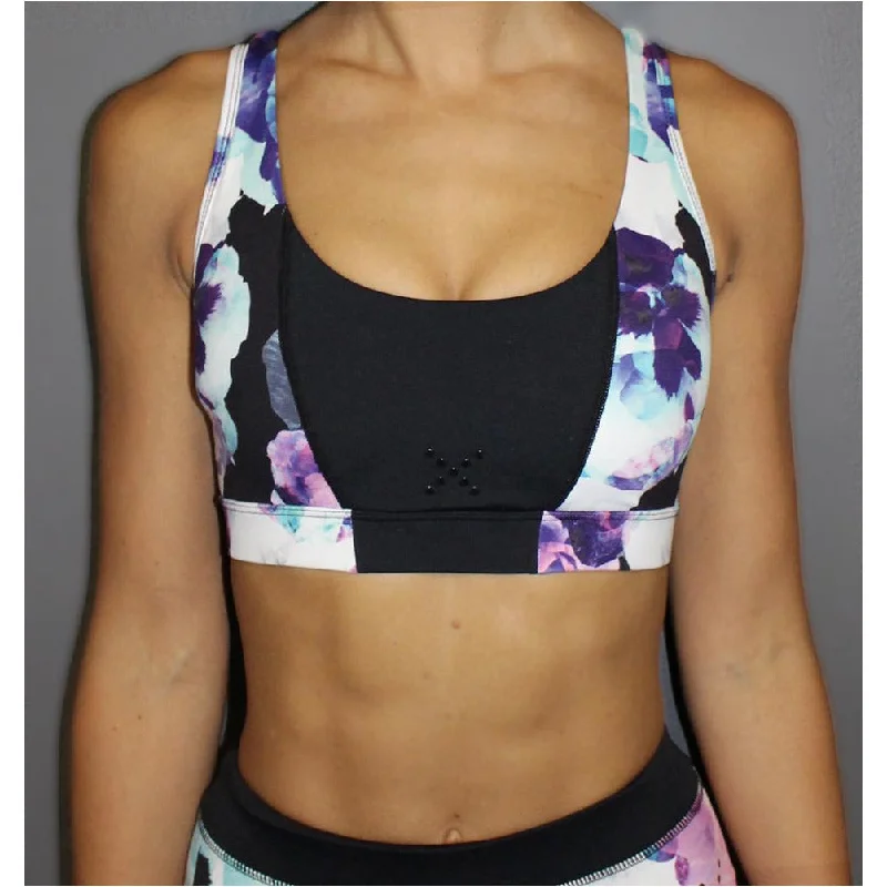Dark Floral Print Sports Bra Traditional Women's 