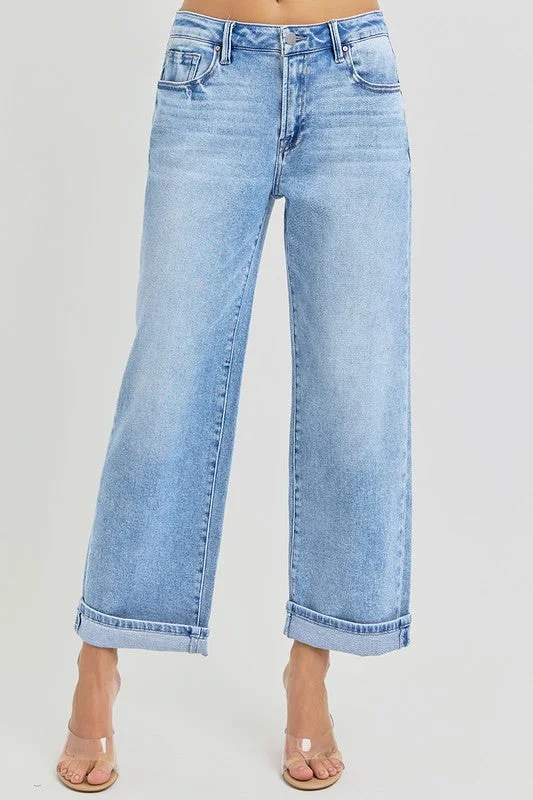 THEO HIGH RISE ANKLE BARREL TURN UP CUFFED JEANS Laid - back Women's Style