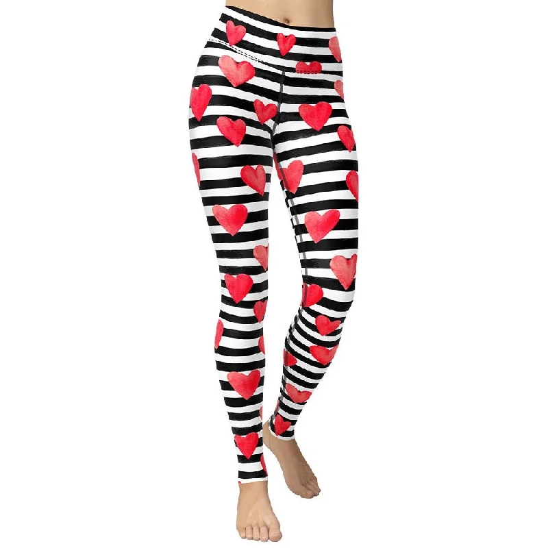 Stripes & Hearts Yoga Leggings Preppy Women's College