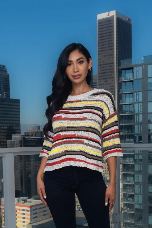 3/4 Sleeve Multicolor Round Neck Crochet Knit Top* (187219) Monochromatic All - in - one 3/4 Sleeve Multicolor Round Neck Crochet Knit Top* (187219) Monochromatic All - in - one