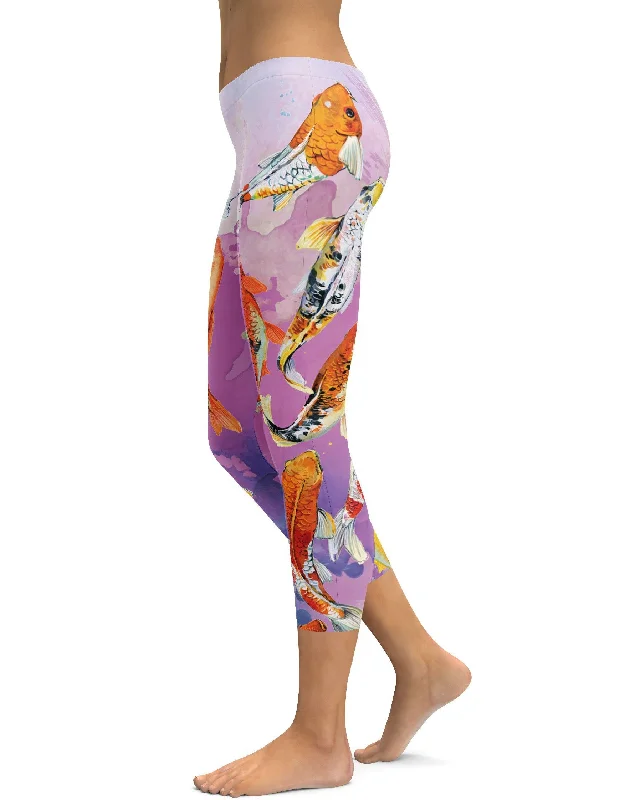 Watercolor Koi Fish Capris Sporty Women's Athleisure 