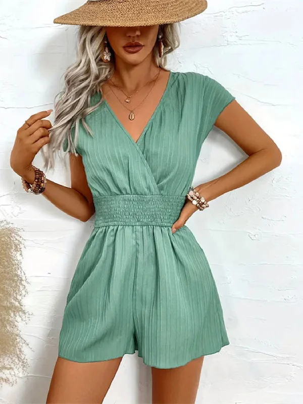 Tied Surplice Short Sleeve Romper Elegant Women's Formal 