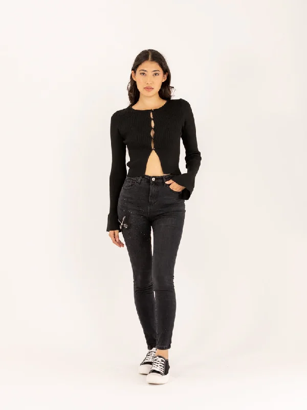 Jean skinny broderie de nœud en papillon Casual Women's Japanese 