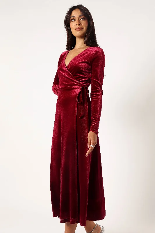 Darby Long Sleeve Midi Dress - Burgundy Modern Women's Tech